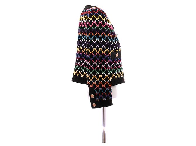 Chanel Multicolored Short Cotton Jacket with Gold Logo Buttons Multiple colors - view 3