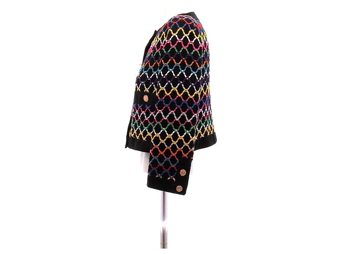 Chanel Multicolored Short Cotton Jacket with Gold Logo Buttons Multiple colors - view 4