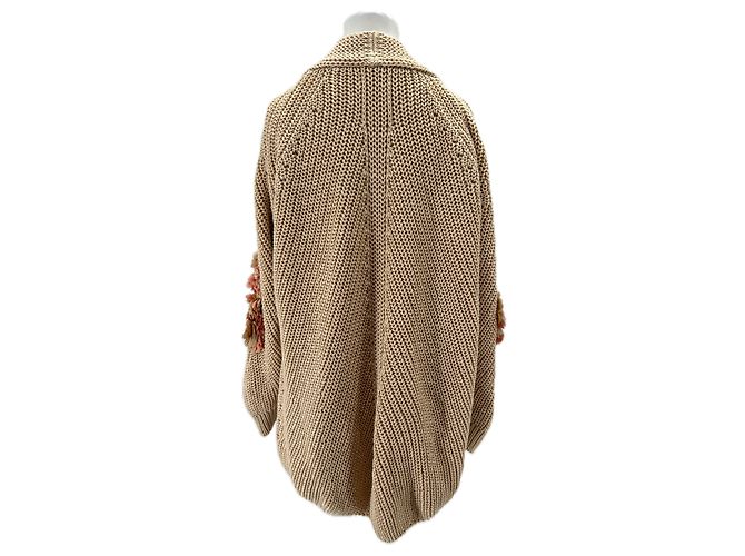 Autre Marque Beige Oversize-Cardigan mit bestickten Blumen - Ansicht 2