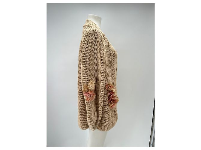 Autre Marque Beige Oversize-Cardigan mit bestickten Blumen - Ansicht 3