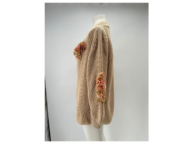 Autre Marque Beige Oversize-Cardigan mit bestickten Blumen - Ansicht 4
