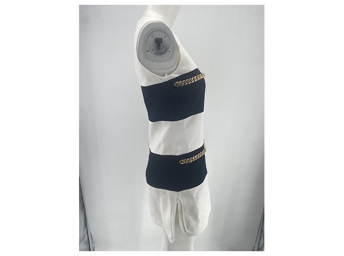 Abito a righe Elie Saab Bianco e Blu Navy 36 - vista 3