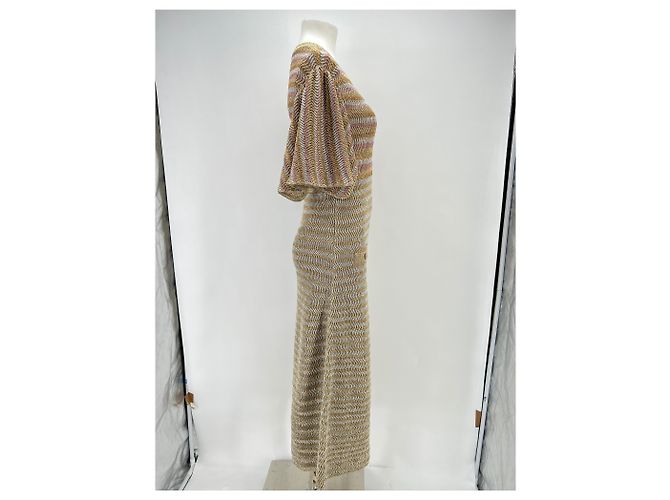 Vestido maxi de punto dorado con rayas Chanel - vista 3