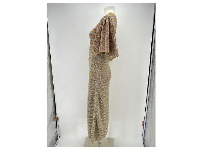 Vestido maxi de punto dorado con rayas Chanel - vista 4