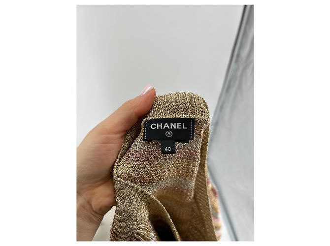 Vestido maxi de punto dorado con rayas Chanel - vista 6