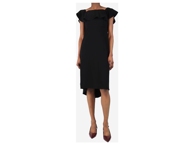 Halston Heritage Schwarzes Midikleid mit Rüschen an den Schultern - Größe UK 4 - Ansicht 3