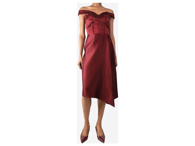 Alexander Mcqueen Burgunderfarbene Satin-Midikleid - Größe 6 Rot - Ansicht 3
