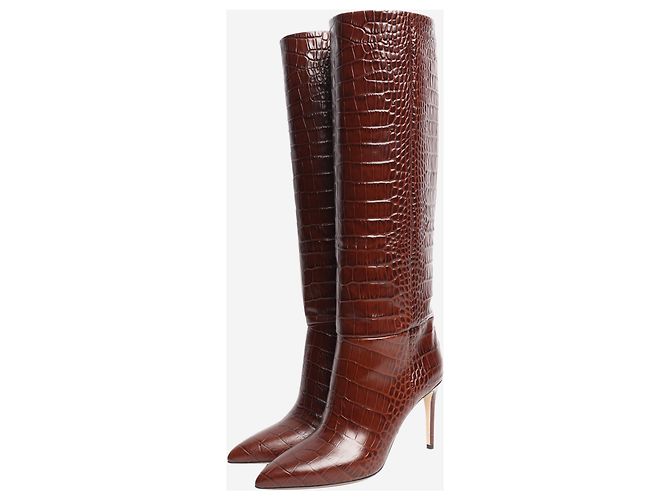 Paris Texas Brown croc-embossed knee-high stiletto boots - size EU 38 - view 2