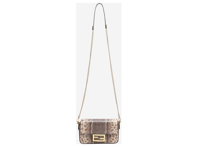 Fendi Mini borsa Baguette in pelle di serpente marrone - vista 2