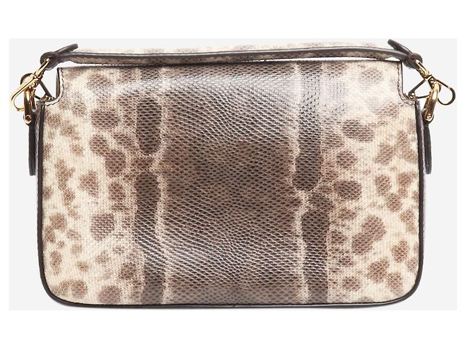 Fendi Mini borsa Baguette in pelle di serpente marrone - vista 3