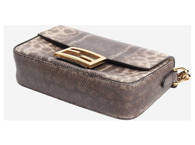 Fendi Mini borsa Baguette in pelle di serpente marrone - vista 5