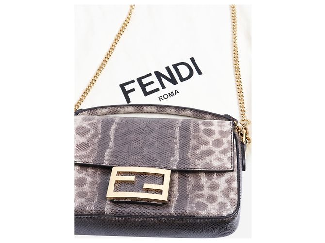 Fendi Mini borsa Baguette in pelle di serpente marrone - vista 8