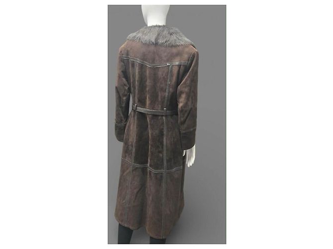 Cappotto vintage Hermès in pelle e pelliccia marrone Marrone scuro - vista 2