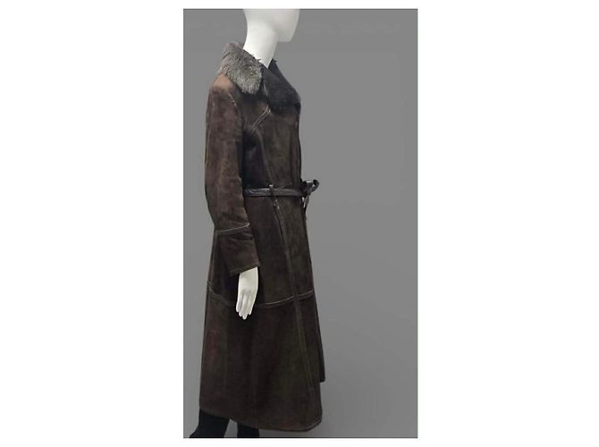Cappotto vintage Hermès in pelle e pelliccia marrone Marrone scuro - vista 3