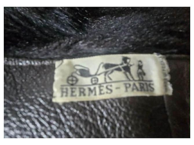 Cappotto vintage Hermès in pelle e pelliccia marrone Marrone scuro - vista 4