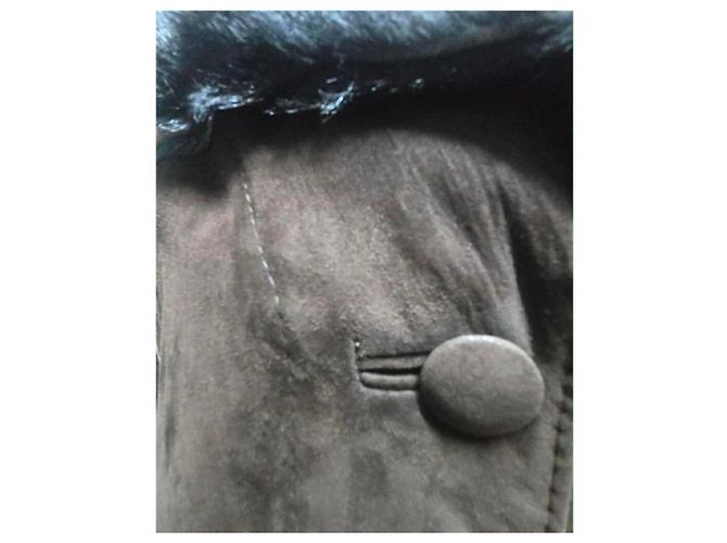Cappotto vintage Hermès in pelle e pelliccia marrone Marrone scuro - vista 5
