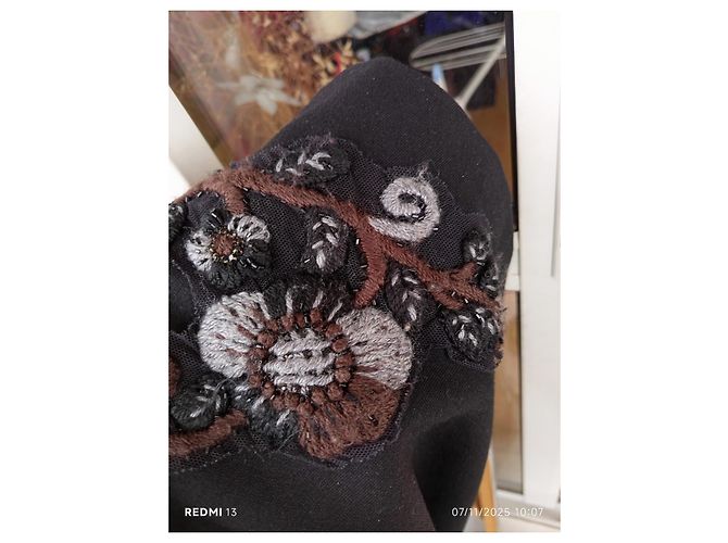 Saia Trapézio Miu Miu Preta de Lã com Renda e Pérolas Preto - vista 10