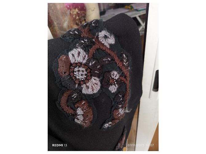 Saia Trapézio Miu Miu Preta de Lã com Renda e Pérolas Preto - vista 8