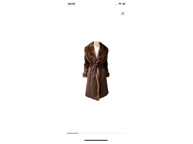 Abrigo de lana y piel Max Mara talla 38 visón Marrón oscuro - vista 2