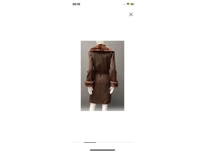 Abrigo de lana y piel Max Mara talla 38 visón Marrón oscuro - vista 3
