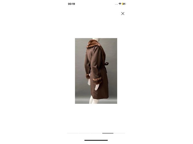 Abrigo de lana y piel Max Mara talla 38 visón Marrón oscuro - vista 5