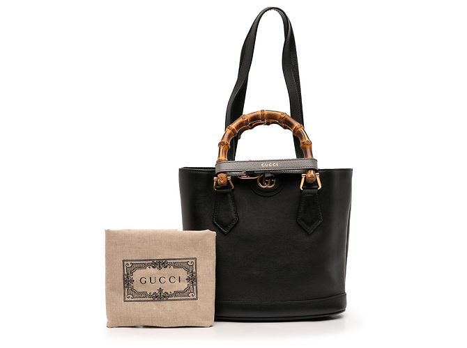 Borsa a secchiello convertibile in pelle di vitello nera Gucci Bamboo Diana piccola - vista 12