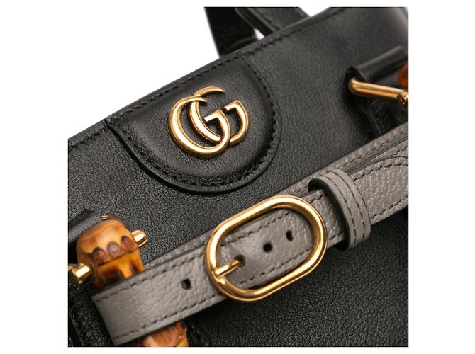 Borsa a secchiello convertibile in pelle di vitello nera Gucci Bamboo Diana piccola - vista 7