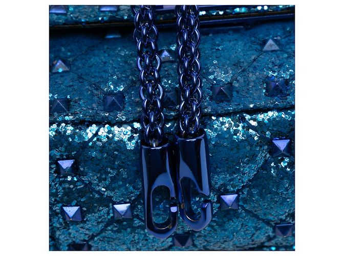 Borsa Valentino Mini Glitter Rockstud Spike blu - vista 10