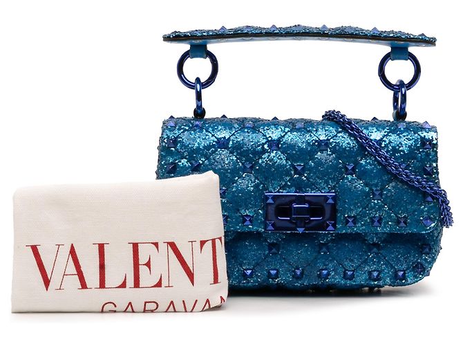 Borsa Valentino Mini Glitter Rockstud Spike blu - vista 12