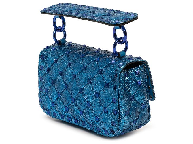 Borsa Valentino Mini Glitter Rockstud Spike blu - vista 2