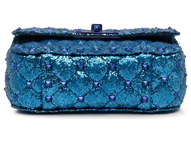 Borsa Valentino Mini Glitter Rockstud Spike blu - vista 3