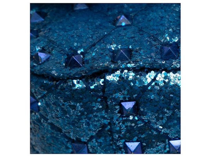 Borsa Valentino Mini Glitter Rockstud Spike blu - vista 8
