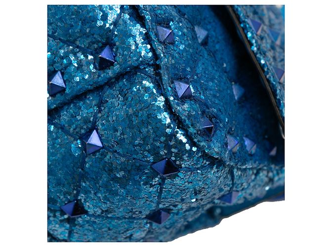 Borsa Valentino Mini Glitter Rockstud Spike blu - vista 9
