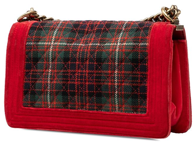 Chanel Rosso Vecchio Medio Boy Flap in Tweed Trapuntato e Velluto - vista 2