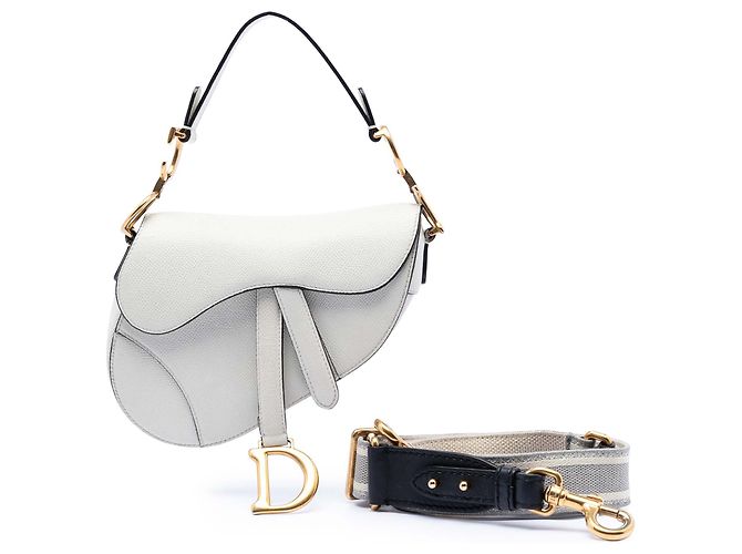 Sac Saddle en cuir de veau grainé blanc Dior - vue 8