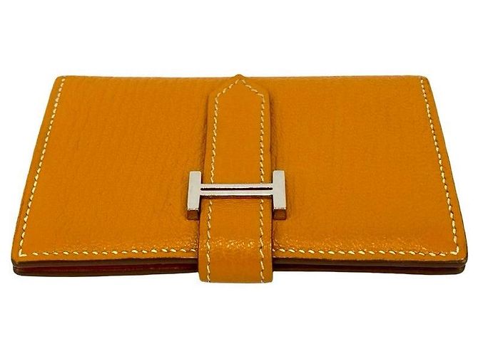 Tarjetero Mini Chevre Béarn de Hermès Amarillo - vista 4
