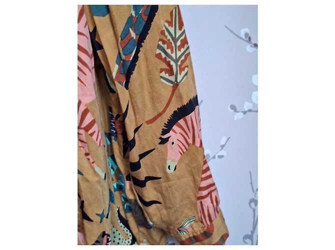 Autre Marque Wildtierdruckhemd Braun Schwarz Pink Blau Mehrfarben Grün - Ansicht 3