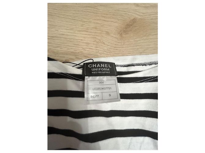 Camiseta Chanel Uniform a rayas de algodón blanco y negro - vista 11