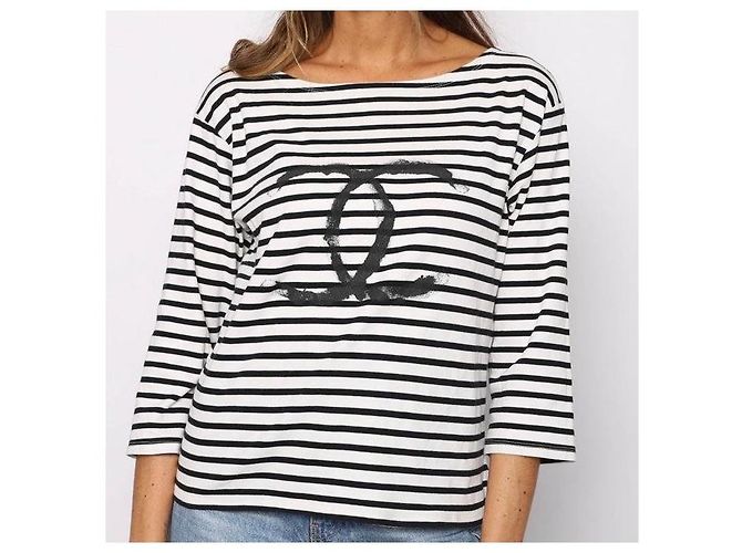 Camiseta Chanel Uniform a rayas de algodón blanco y negro - vista 3