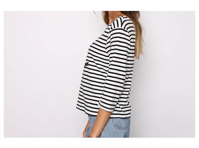 Camiseta Chanel Uniform a rayas de algodón blanco y negro - vista 5