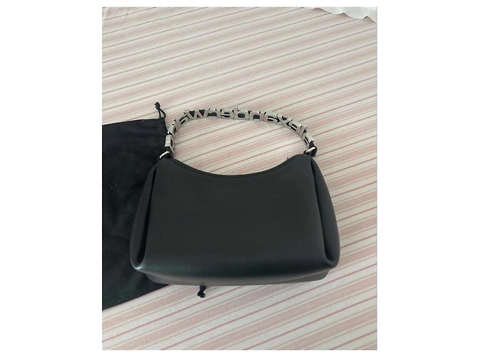 Borsa a spalla in pelle nera Alexander Wang con manico a catena con logo Nero - vista 2