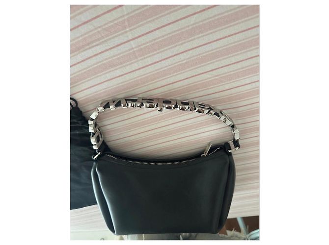 Borsa a spalla in pelle nera Alexander Wang con manico a catena con logo Nero - vista 3