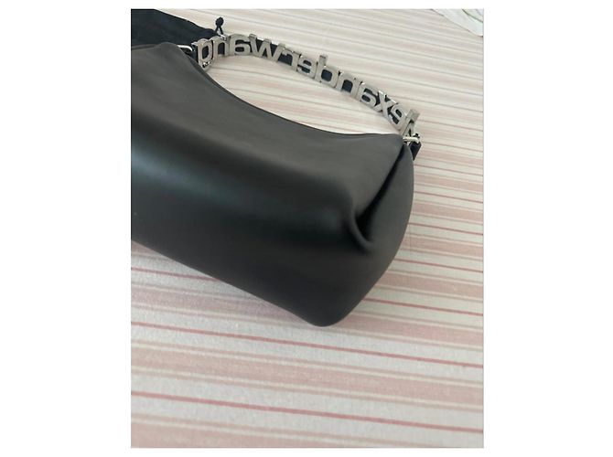 Borsa a spalla in pelle nera Alexander Wang con manico a catena con logo Nero - vista 4