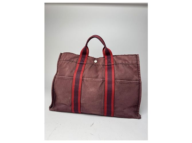 Vintage Hermès Tote Bag lila rot - Ansicht 2