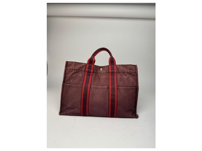 Vintage Hermès Tote Bag lila rot - Ansicht 6