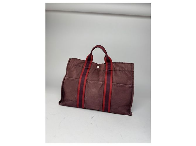 Vintage Hermès Tote Bag lila rot - Ansicht 8