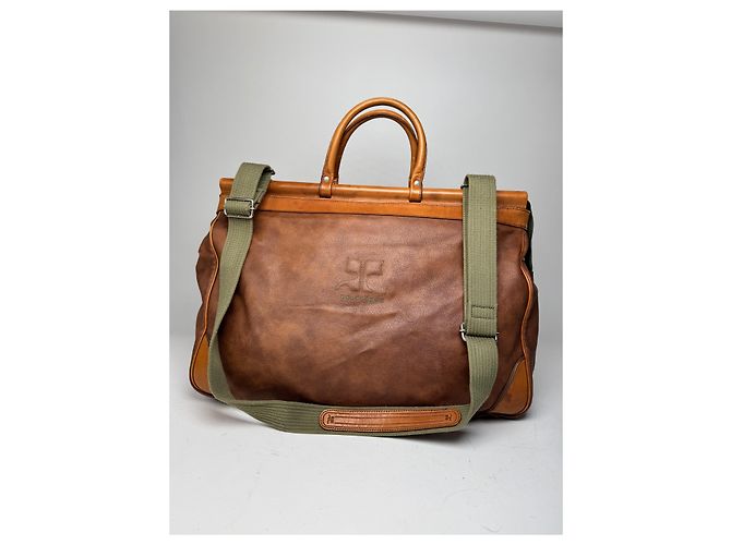 Vintage Courreges Leder Reisetasche Braun - Ansicht 15