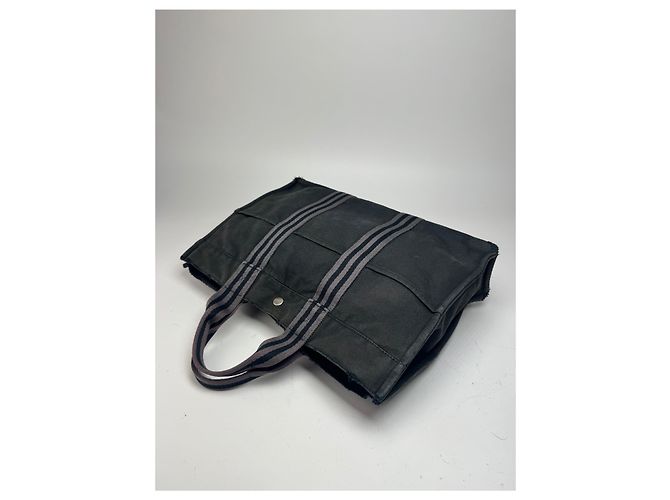 Vintage Hermès Canvas Tote Bag schwarz grau - Ansicht 10