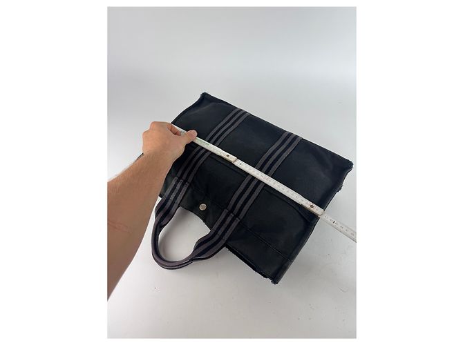 Vintage Hermès Canvas Tote Bag schwarz grau - Ansicht 11