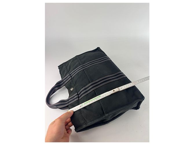 Vintage Hermès Canvas Tote Bag schwarz grau - Ansicht 12